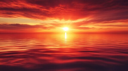 Obraz premium Fiery Red Sunset Over Calm Ocean Water