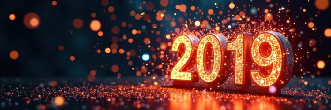 Confetti exploding from a New Year's Eve countdown clock, Sparkler, New Year, Balloons