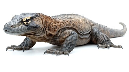 Komodo Dragon on White Background Close-up Reptile Photography for Education