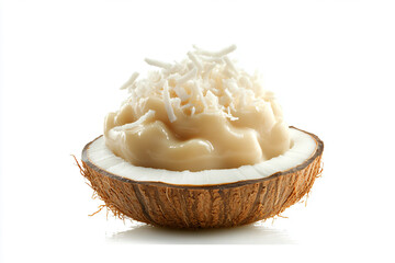 a coconut with a cream topping in it