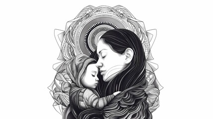 Mother's day | Mother and child line drawing| Happy mothersday | Illustration of a Mother Embracing Child in Warmth and Love	 mothers day post