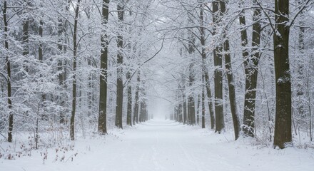 Fototapeta premium Snow-covered path through forest photos