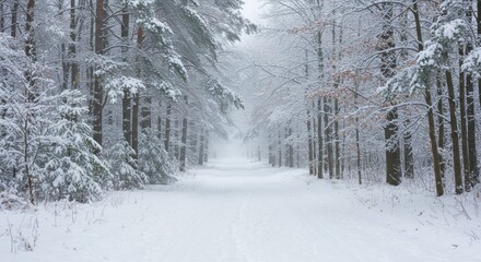 Obraz premium Snow Covered Forest Path - Photo