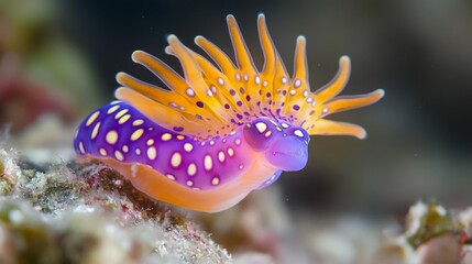 Vibrant Purple and Orange Sea Slug on Coral Reef