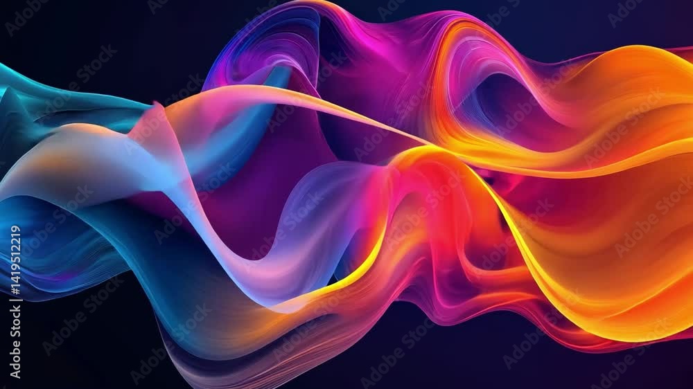 Poster vibrant abstract waves of color flow dynamic design of energy and movement in digital fluid art
