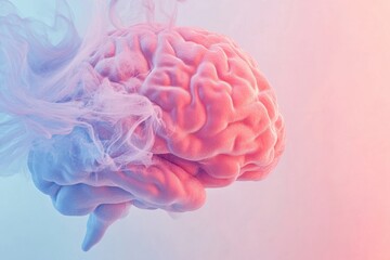 Colorful brain with swirling clouds representing creativity and thoughts