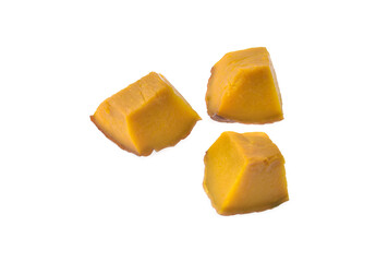 Slices of streamed pumpkin isolated on white background.