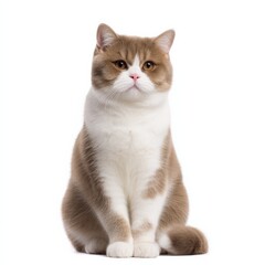 Obraz premium Cute British Shorthair Cat Sitting Upright with Paws on White Background