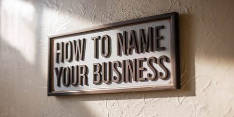 Obraz premium Brown framed sign on beige wall, reads 