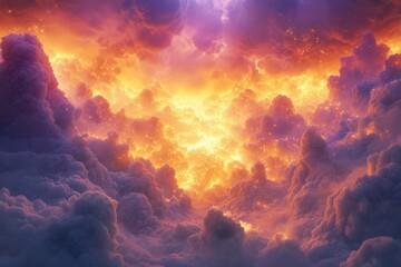 Fototapeta premium Majestic sunset over glowing clouds illuminating the twilight sky