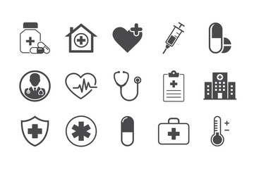 Medical icon set. Health care and medical icons. Medicine and Health symbols. Medical ambulance health insurance icons set
