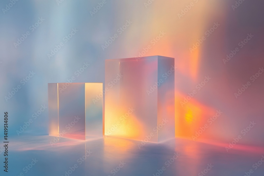 Poster colorful light reflections on transparent blocks create a vibrant abstract composition