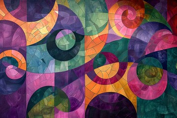 Fototapeta premium A psychedelic geometric pattern with swirling shapes and fractal-like designs, rich in vibrant colors like electric purples, pinks, and greens, evoking a sense of movement and otherworldly beautY