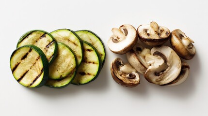 Naklejka premium Grilled zucchini and mushroom slices, showcasing healthy eating options