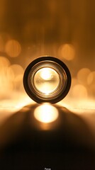 A close up of a lighted glass object with a yellow background