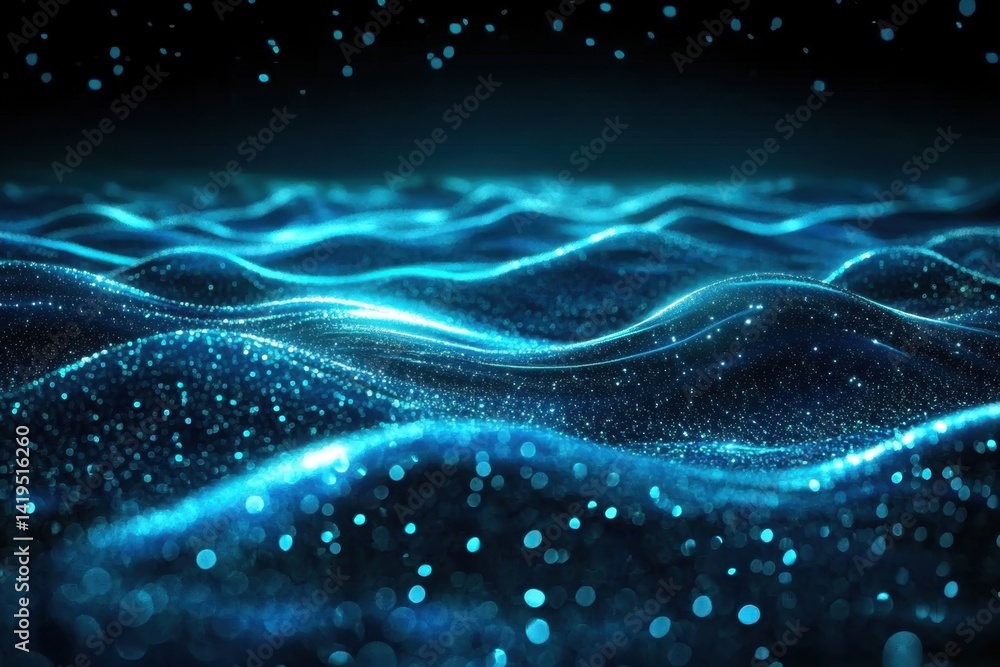 Aufkleber luminous waves undulate in a dark ocean environment, creating a serene atmosphere