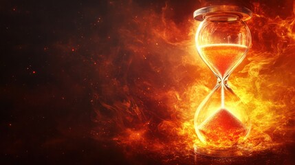 Hourglass in fiery flames