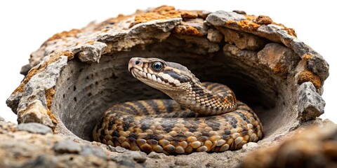 Fototapeta premium Macro Viper Snake Lair - Rocky Mountain Cavity Wildlife Photography