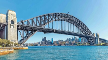 Obraz premium Iconic arch bridge over harbor, cityscape