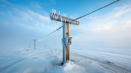 Icy ski lift in winter wonderland