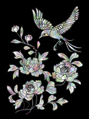 한국 전통의 화조도 자개 민화