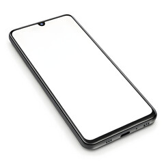 Sleek Smartphone Mockup: A modern smartphone, featuring a clean, white screen perfect for showcasing your designs and ideas, offering a blank canvas for your digital content.