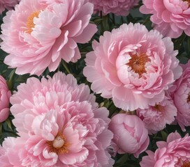Full bloom pink peonies, delicate petals, soft light, elegant texture, vibrant, pink
