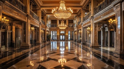Obraz premium Opulent lobby featuring marble floors and stunning chandeliers