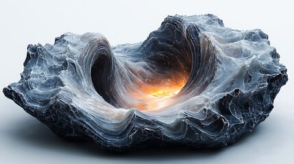 Ice cave sculpture with glowing amber core high resolution image