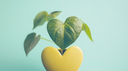 Heart-shaped pot holds a flourishing plant.