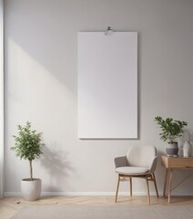Modern minimalist interior, poster mockup on wall clips,  bedroom,  branding,  background
