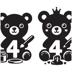 Cute Cartoon Teddy Bear with Number 4 and Magic Wand for Kids Birthday or Preschool Design