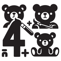 Cute Cartoon Teddy Bear with Number 4 and Magic Wand for Kids Birthday or Preschool Design
