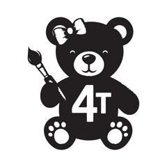 Cute Cartoon Teddy Bear with Number 4 and Magic Wand for Kids Birthday or Preschool Design