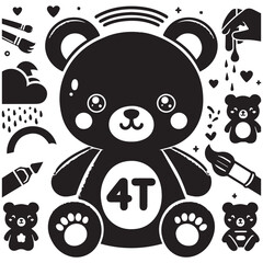 Cute Cartoon Teddy Bear with Number 4 and Magic Wand for Kids Birthday or Preschool Design