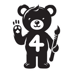 Cute Cartoon Teddy Bear with Number 4 and Magic Wand for Kids Birthday or Preschool Design