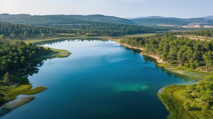 Naklejka premium Serene mountain lake aerial view