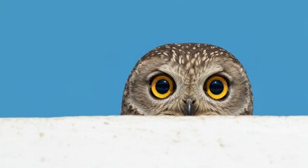 Captivating close-up of a Burrowing Owl peering curiously over the edge
