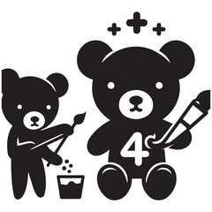 Cute Cartoon Teddy Bear with Number 4 and Magic Wand for Kids Birthday or Preschool Design
