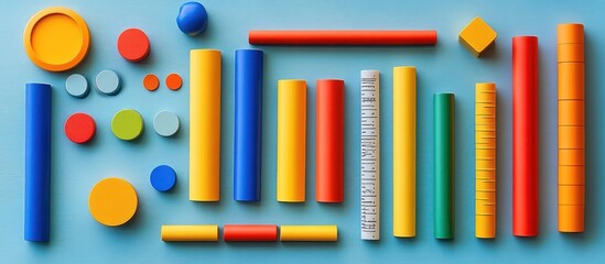 Colorful Geometric Shapes on Light Blue Background (1)