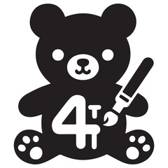 Cute Cartoon Teddy Bear with Number 4 and Magic Wand for Kids Birthday or Preschool Design