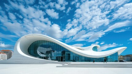 Modern architecture in a cityscape under blue sky