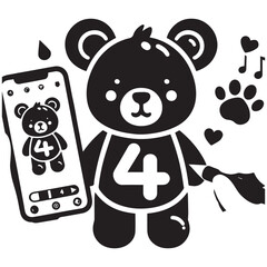 Cute Cartoon Teddy Bear with Number 4 and Magic Wand for Kids Birthday or Preschool Design