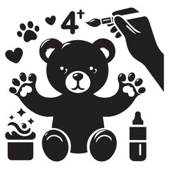 Cute Cartoon Teddy Bear with Number 4 and Magic Wand for Kids Birthday or Preschool Design