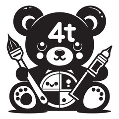 Cute Cartoon Teddy Bear with Number 4 and Magic Wand for Kids Birthday or Preschool Design