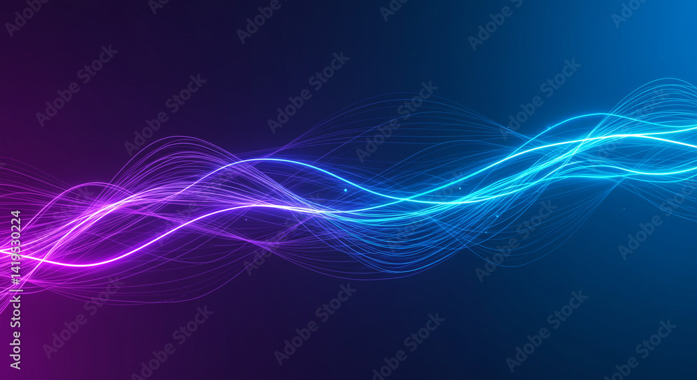 Aufkleber abstract glowing light trails with purple and blue gradient on a dark background creating a wavy pat