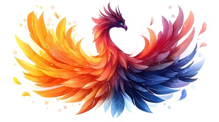 Mythical phoenix bird in flight illustration of a phoenix with blue and yellow feathers high resolution design