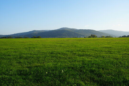 Landscape with plane in Silesian Beskids in Bielsko-Biala city in Poland