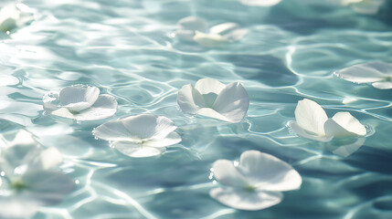 flower petals floating on the surface of clear water