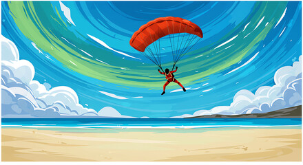 Vector, Illustration, sky diving, sports,  parachute 